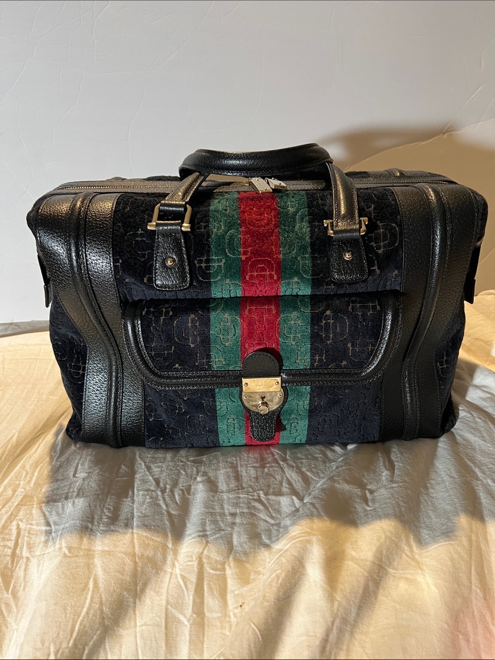 Gucci Vintage Sherry Line Boston Bag Suede and Leather 16x10 Great Condition